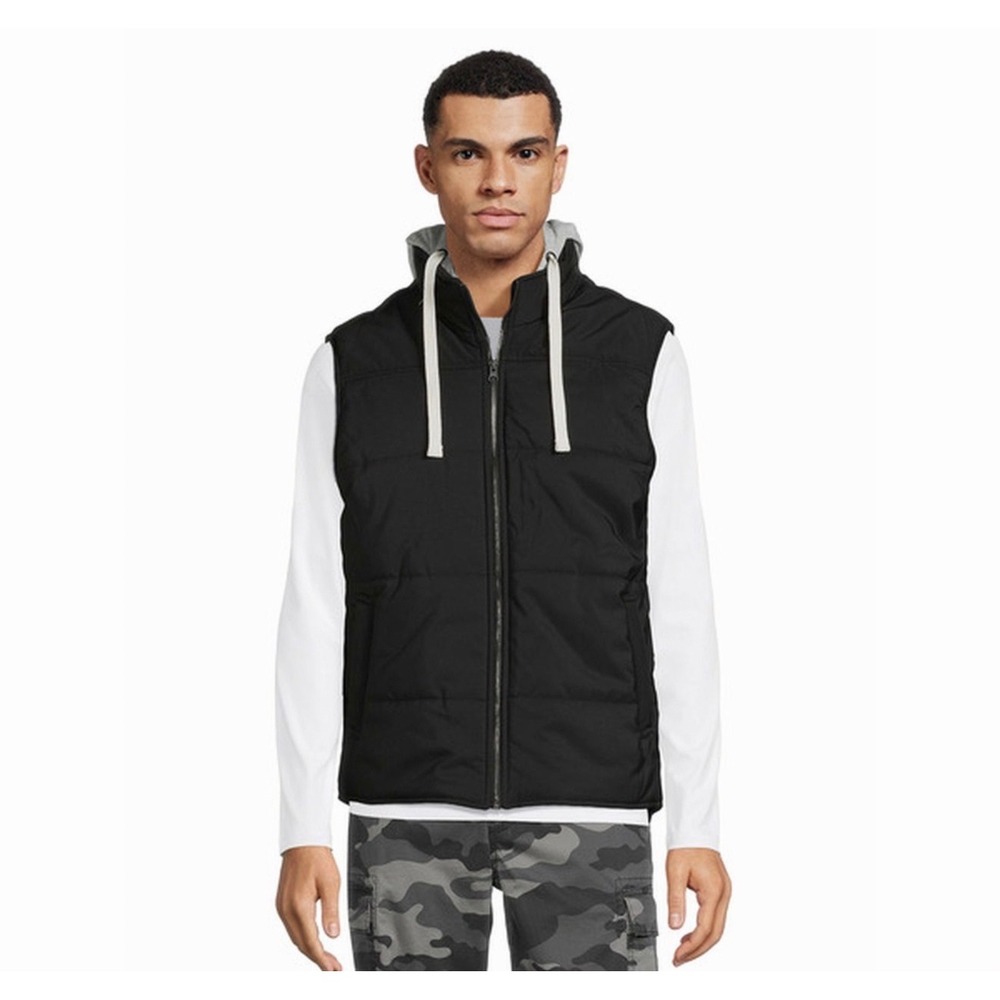NEW George Large 42-44 Mens Hooded Black Puffer Vest Utility Gorpcore Workwear